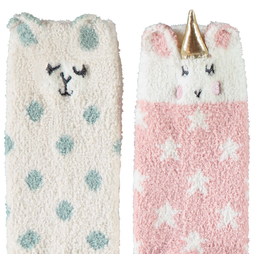 Lote de 2 pares de calcetines altos antideslizantes de sherpa para niña 