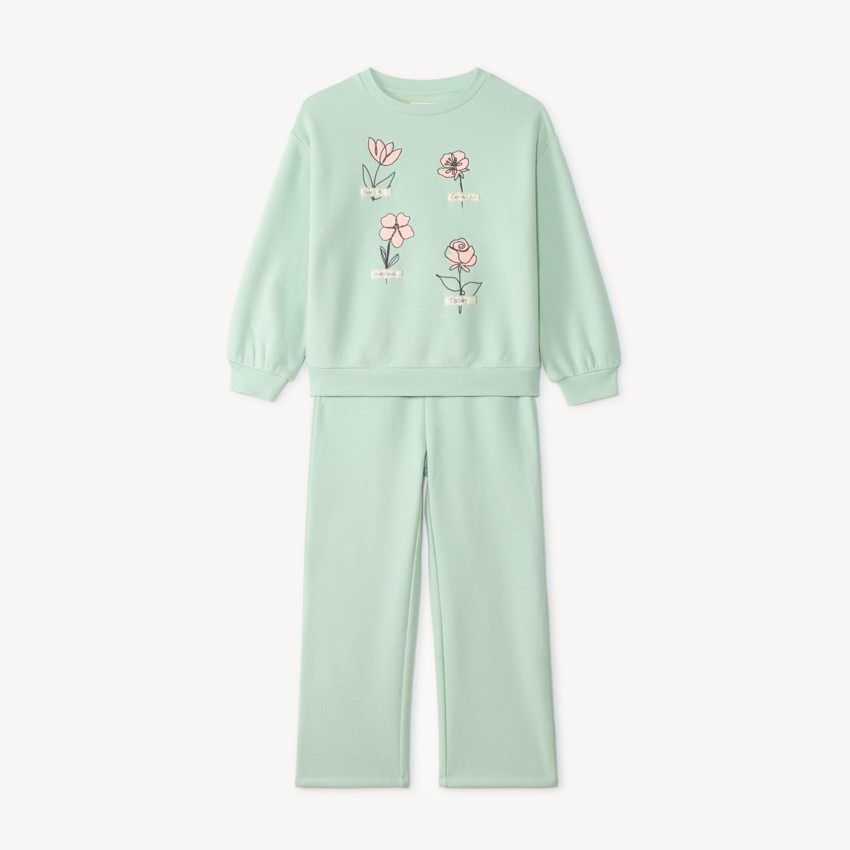 Conjunto de sudadera y pantalón ancho con estampado de flores niña. 