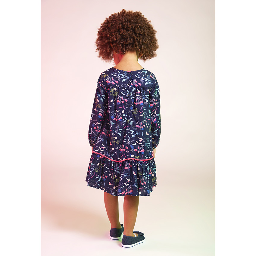 Vestido de manga larga en voile de viscosa con estampado floral para bebé niña 