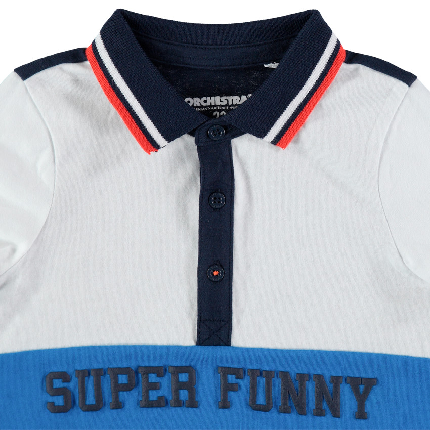 Polo de manga corta tricolor de algodón ecológico con inscripciones de relieve 