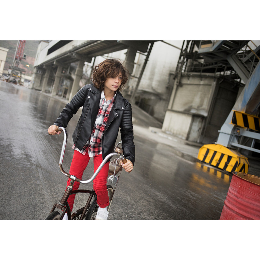 Júnior - Camisa de manga larga de grandes cuadros en contraste con bolsillo 