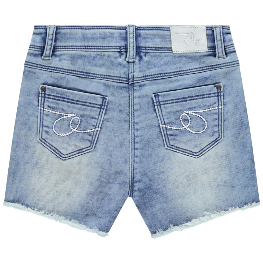 Pantalón corto de vaquero efecto usado con franjas   