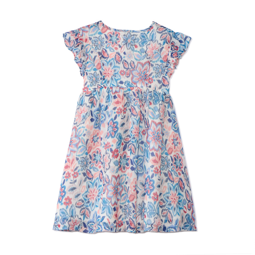 Vestido de manga corta con volante y estampado para niña 