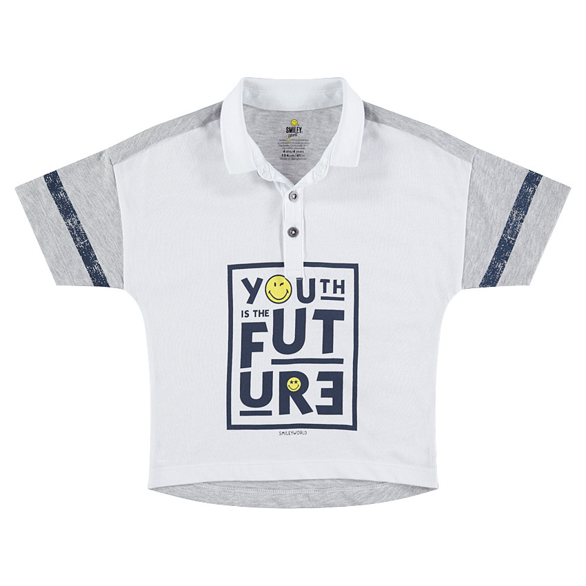 Polo de manga corta de punto con forma cuadrada y estampado ©Smiley 