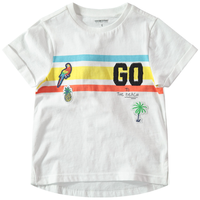 Camiseta de manga corta con bandas que contrastan y parches de estilo tropical 