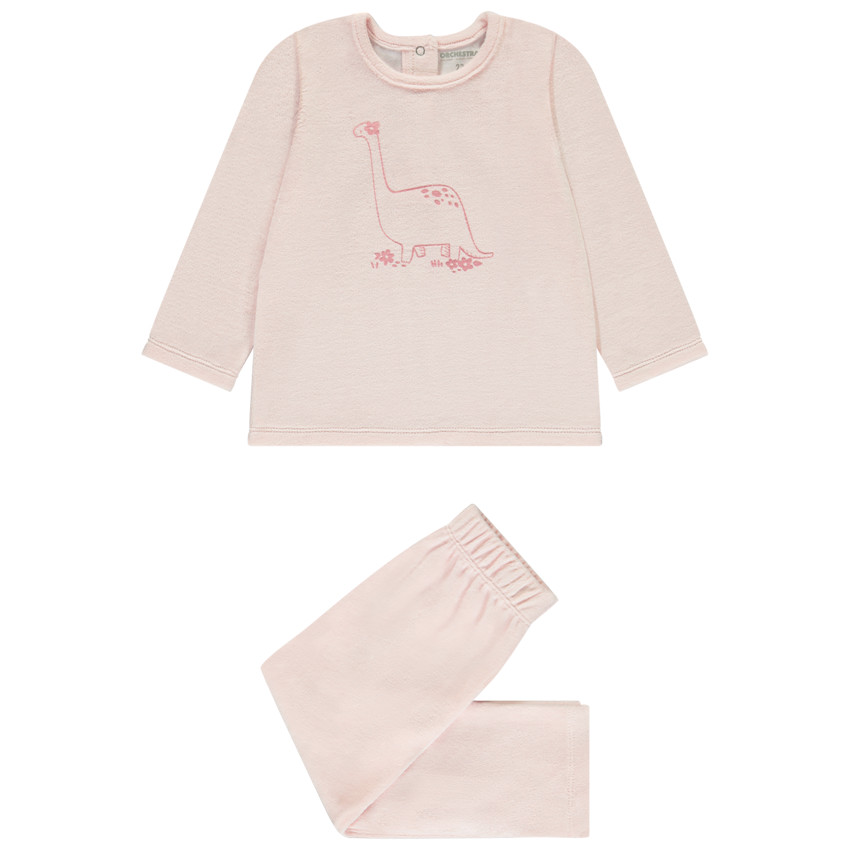 Conjunto de pijama largo de terciopelo con estampado de dinosaurios para niña. 