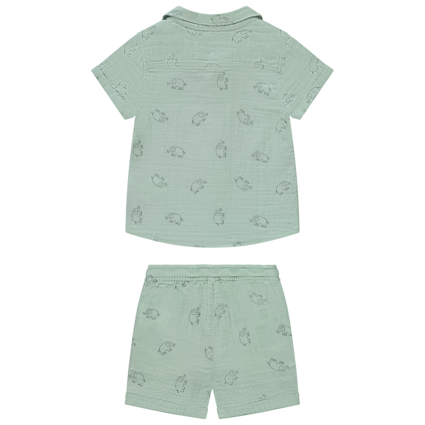 Conjunto 2 piezas de doble gasa estampado elefantes para bebé niño 