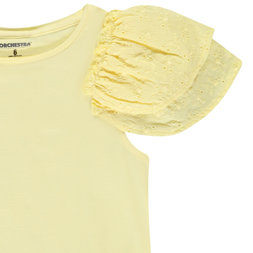 Camiseta de manga corta bordada con volantes para niña 