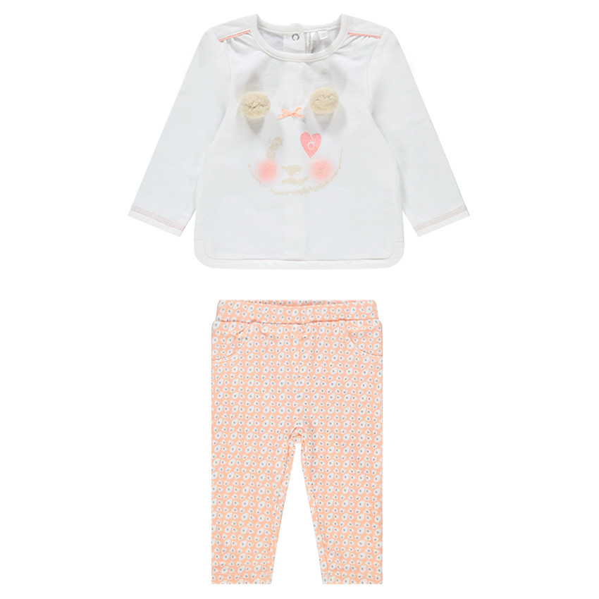 Conjunto con camiseta con estampado de panda y jeggngs estampados con flores all over 