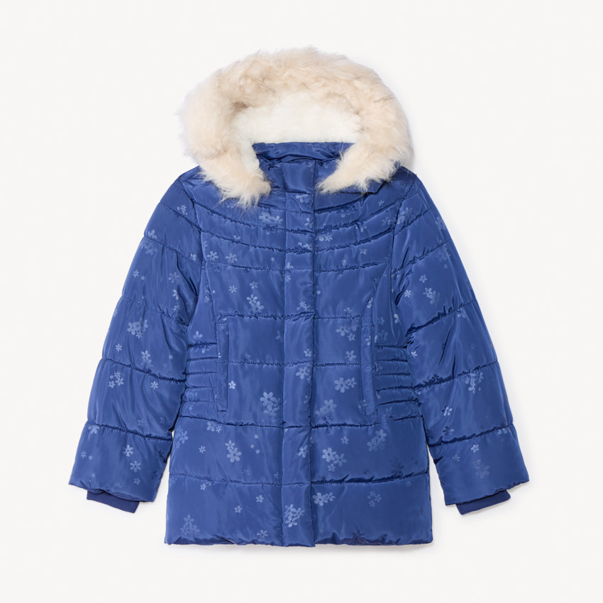 Anorak largo en tejido estampado con capucha para bebé niña 