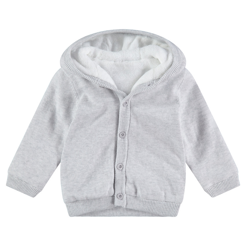 Chaqueta de punto gris jaspeado con forro de borreguillo 