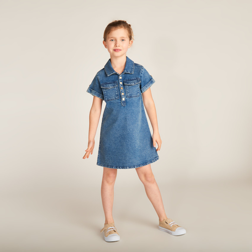 Camisa de mezclilla de manga corta para niña 
