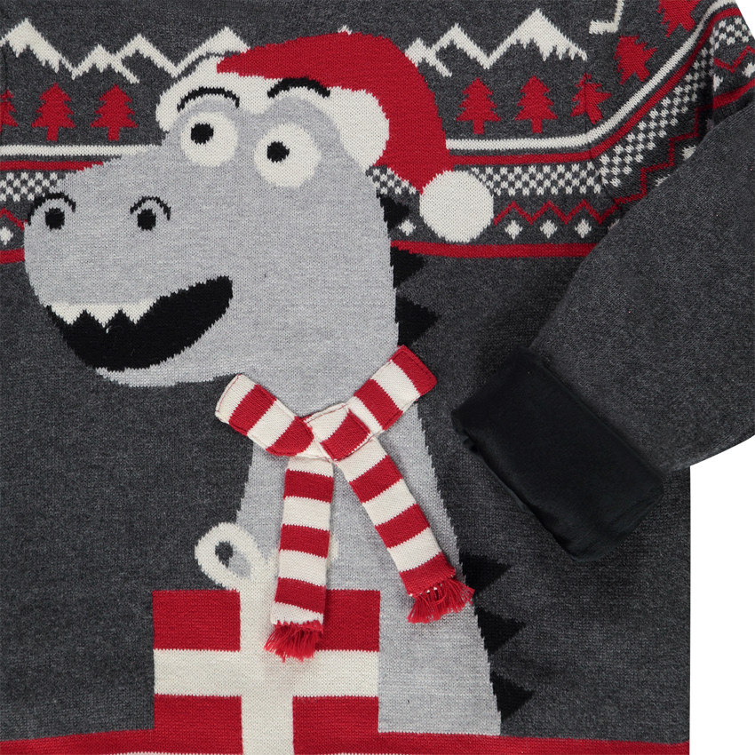 Suéter de Papá Noel en tejido de punto con imagen de dinosaurio en jacquard para niño Main Suéter de Papá Noel en tejido de punto con imagen de dinosaurio en jacquard para niño