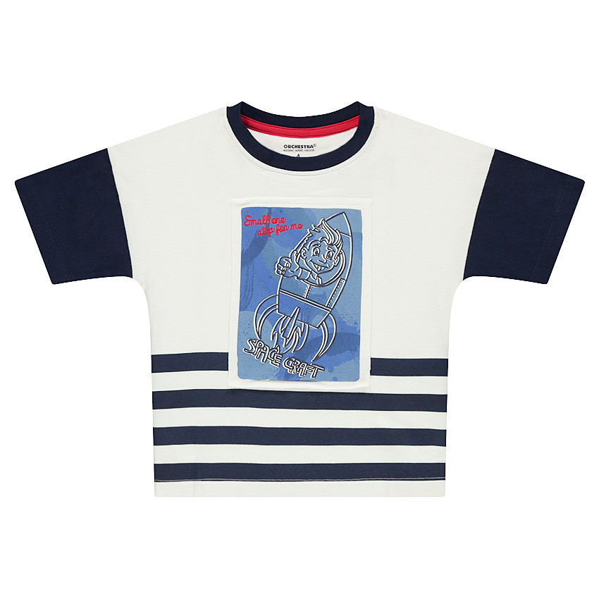 Camiseta de manga corta de punto con cohete estampado 
