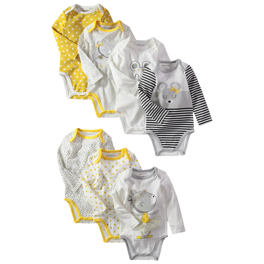 Juego de 2 bodies de manga larga con estampados/lisos con ratoncitos 