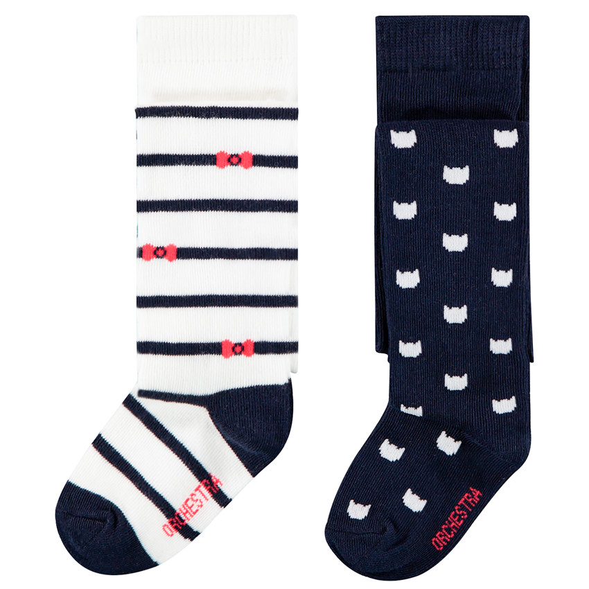 Pack de 2 medias gruesas a rayas con estampado de gatos para bebé niña  Additional Pack de 2 medias gruesas a rayas con estampado de gatos para bebé niña