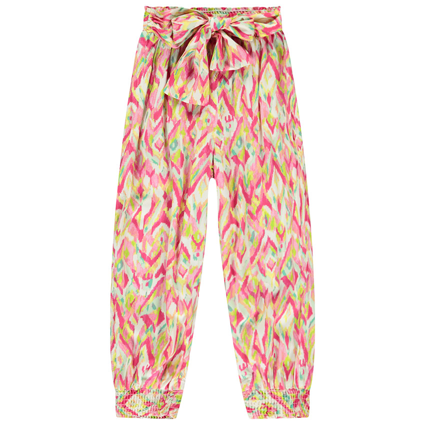 Pantalón corto fluido con nudo y estampado étnico para niña 
