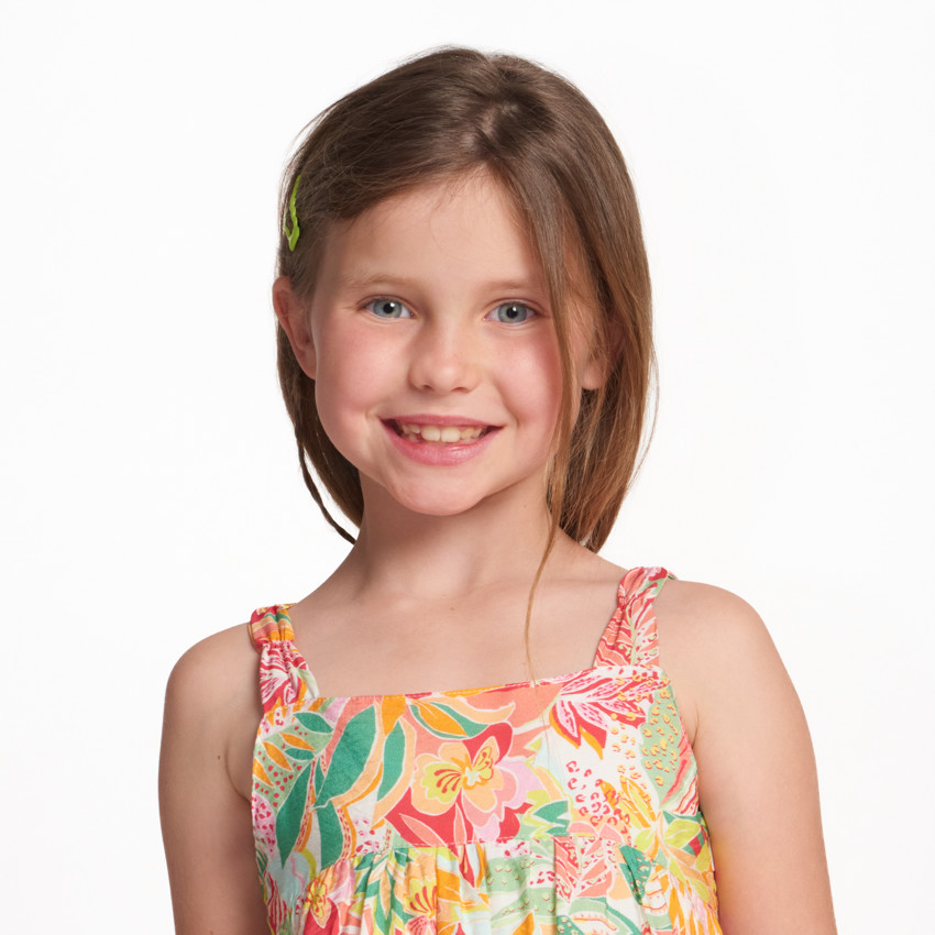 Vestido sin mangas de gasa con estampado tropical para niña  Additional Vestido sin mangas de gasa con estampado tropical para niña