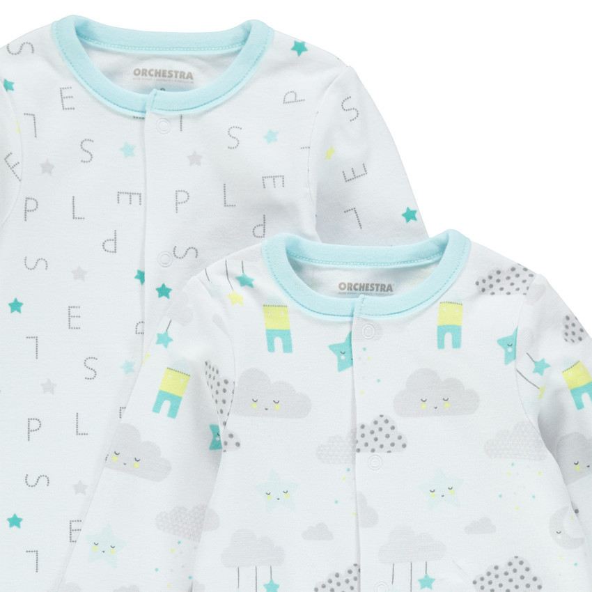 Pack de 2 peleles de algodón orgánico con estampado de nubes y letras 