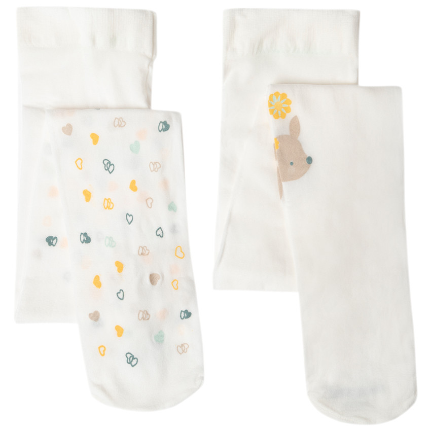 Pack de 2 leotardos finos con corazones y anímales estampados   Additional Pack de 2 leotardos finos con corazones y anímales estampados