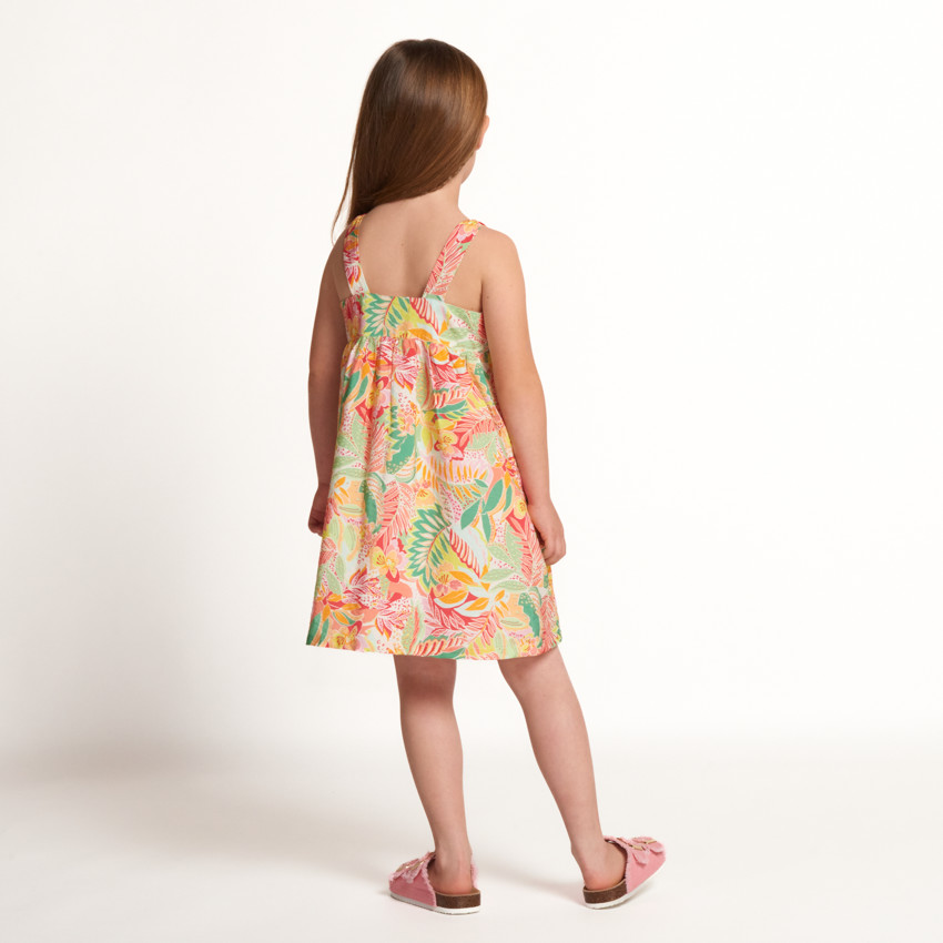 Vestido sin mangas de gasa con estampado tropical para niña  Additional Vestido sin mangas de gasa con estampado tropical para niña