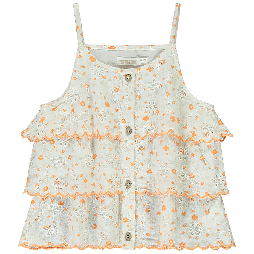 Top con volantes de bordado inglés con estampado floral para niña 