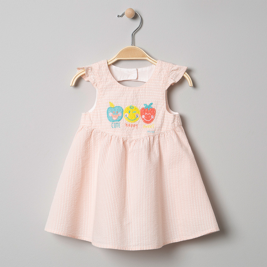 Robe manches courtes rayée à  broderies Smiley 