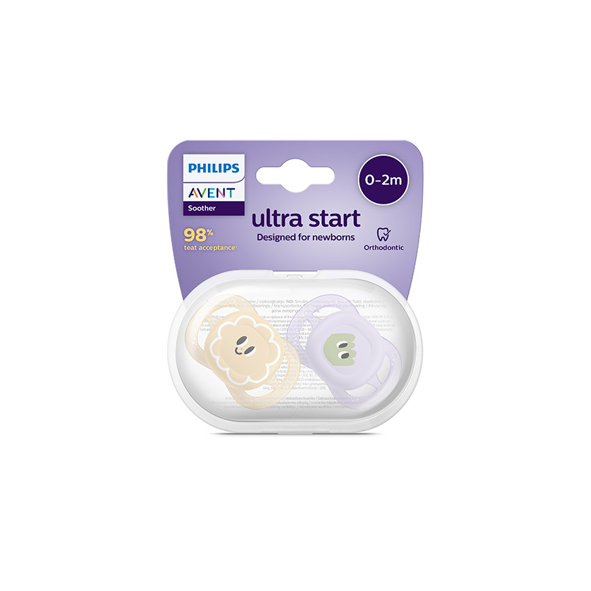Lote de 2 chupetes silicona 0-2M Ultra Start 