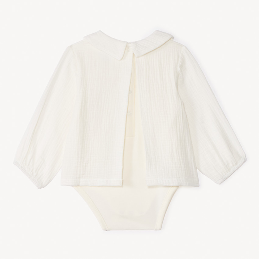 Monosuit 2 en 1 en gaze de coton avec broderie d'éléphant pour bébé garçon 