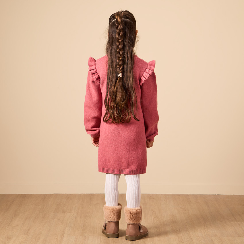 Vestido de punto con volantes y mangas largas para niña 