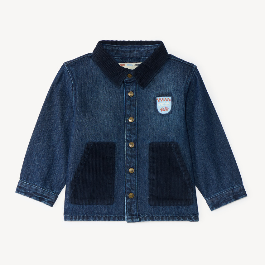 Chaqueta de mezclilla y terciopelo bicolor para bebé niño 