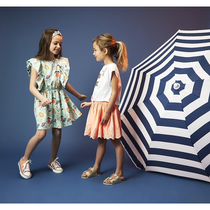 Robe manches courtes volantées imprimé exotique pour fille 