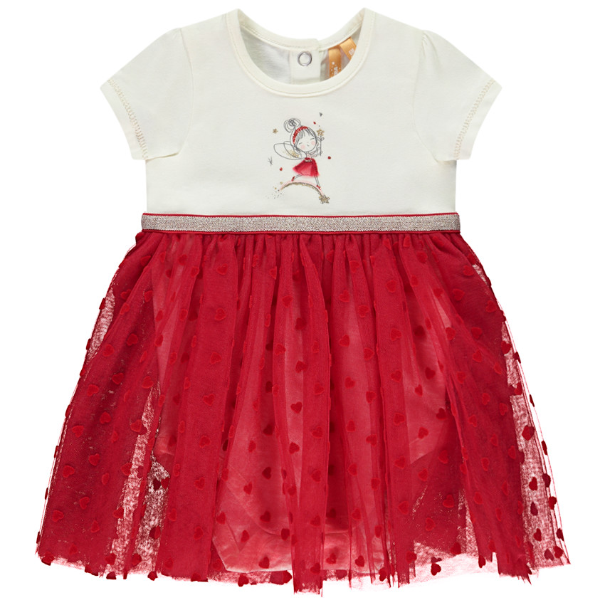 Vestido de fiesta efecto 2 en 1 bicolor con corazones para bebé niña 