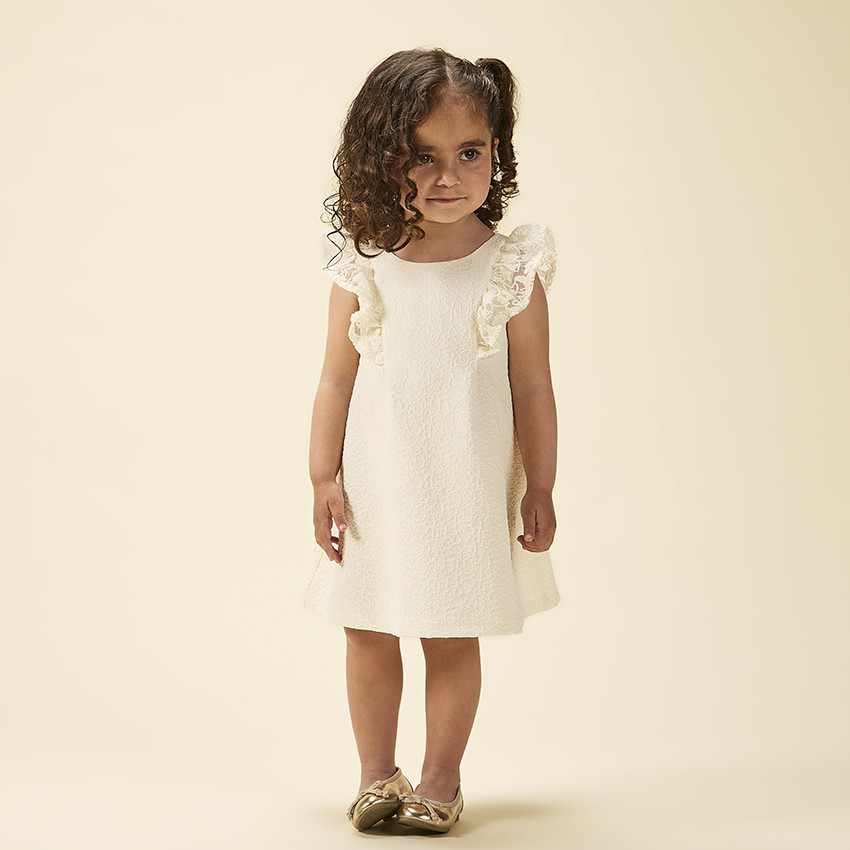Vestido de ceremonia en jacquard con mangas bordadas para bebé niña 
