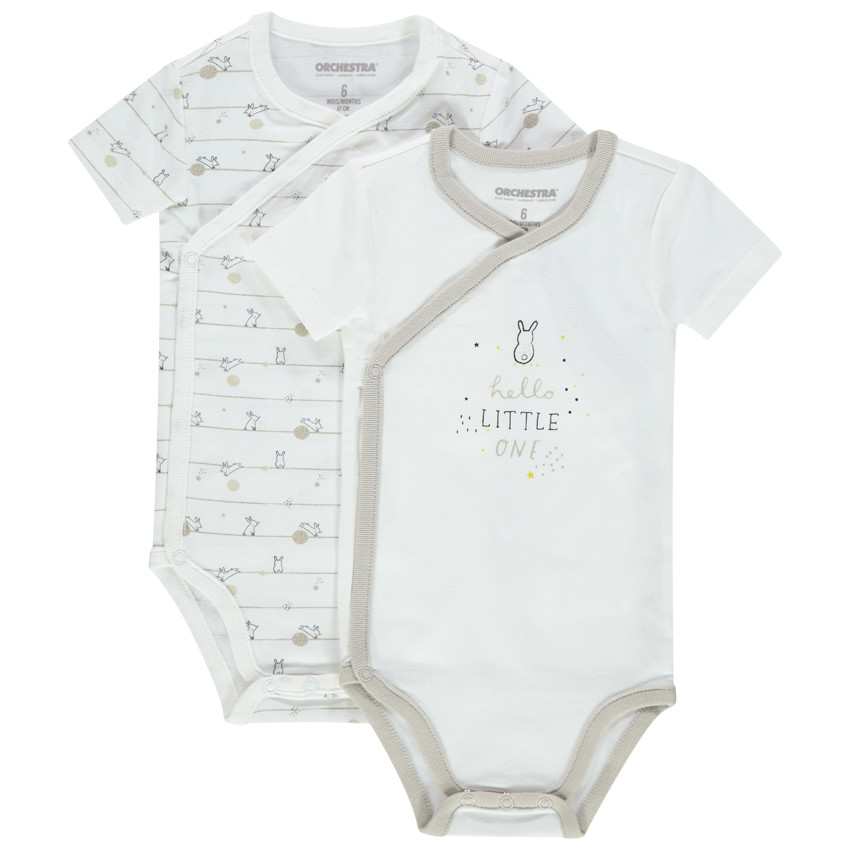 Juego de 2 bodys de manga corta de punto con estampado de fantasía 