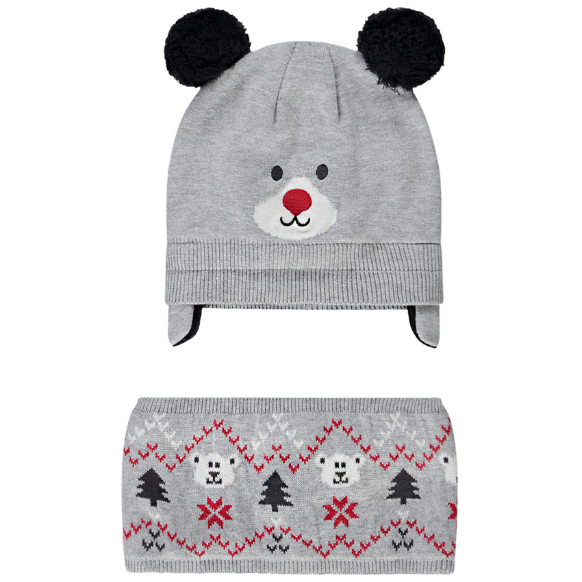 Conjunto de gorro y snood de punto con diseño de oso para bebé niño 