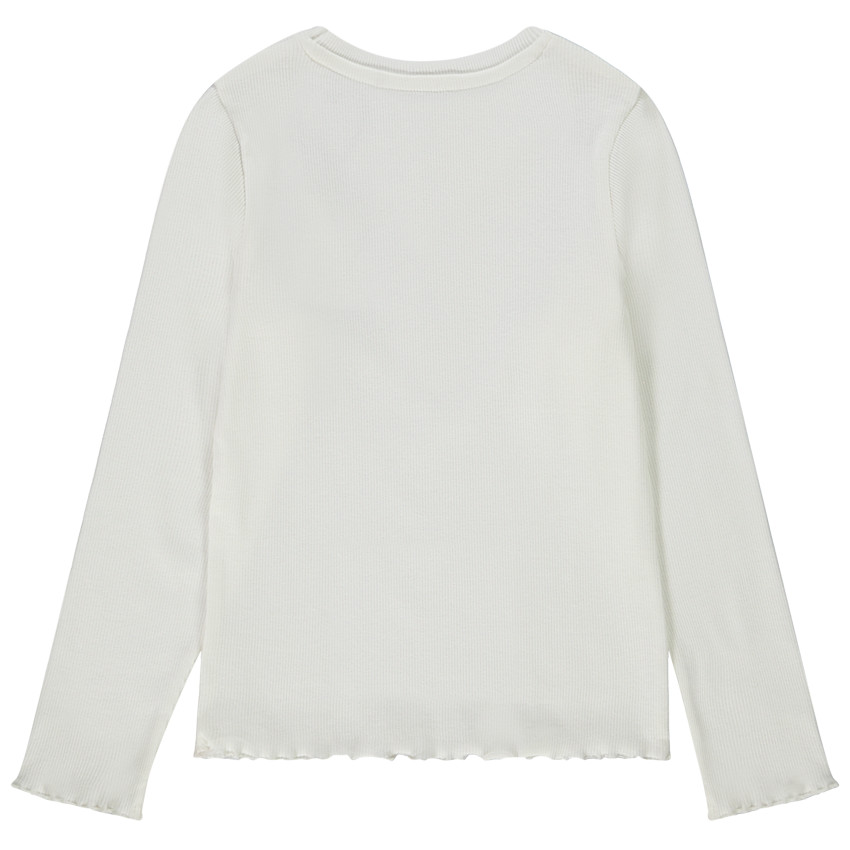 Camiseta de manga larga de punto de canalé con bordado de corazón para niña 