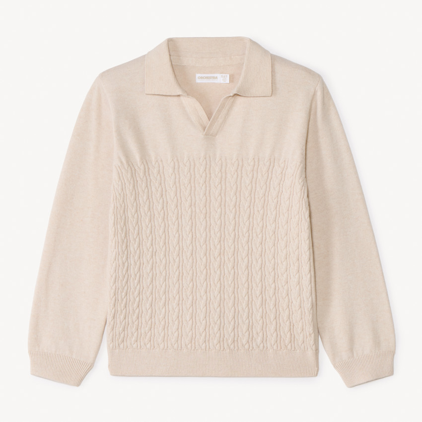 Suéter de punto trenzado de manga larga en color liso para niño. 