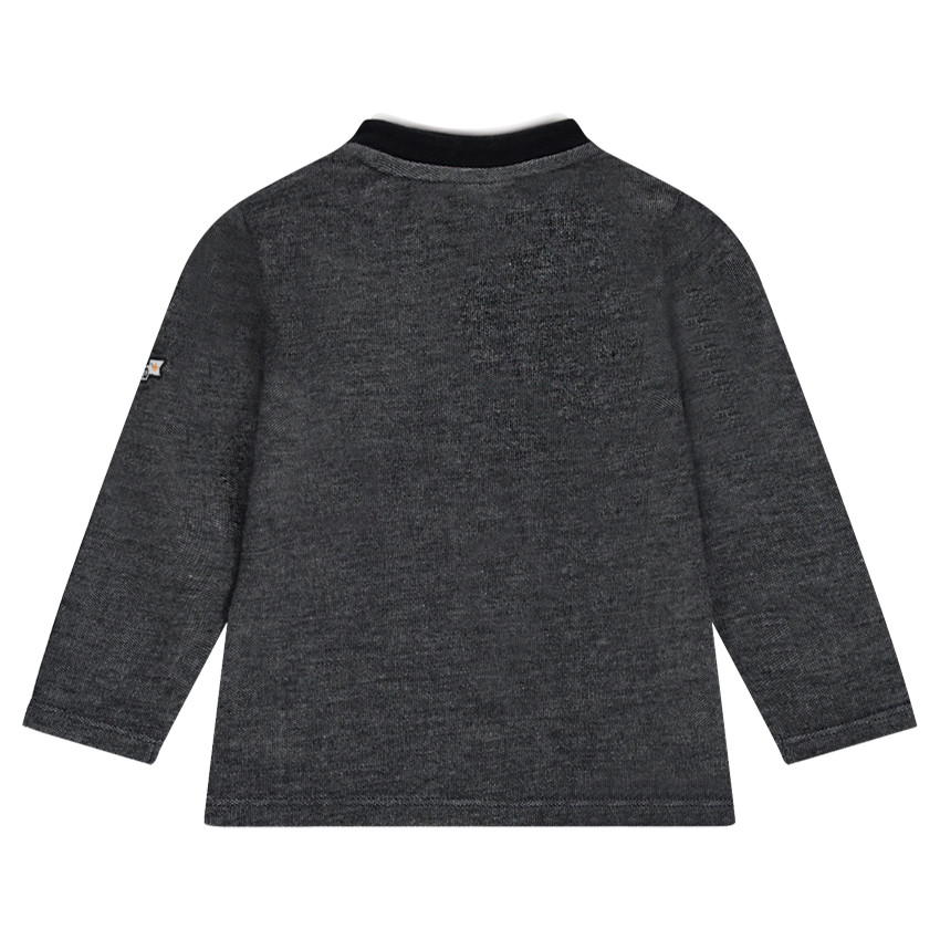 Polo de felpa jaspeada con parches y cuello de fantasía 