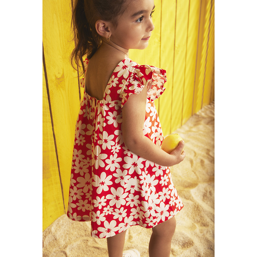 Vestido de manga corta con volantes y estampado floral para bebé niña 