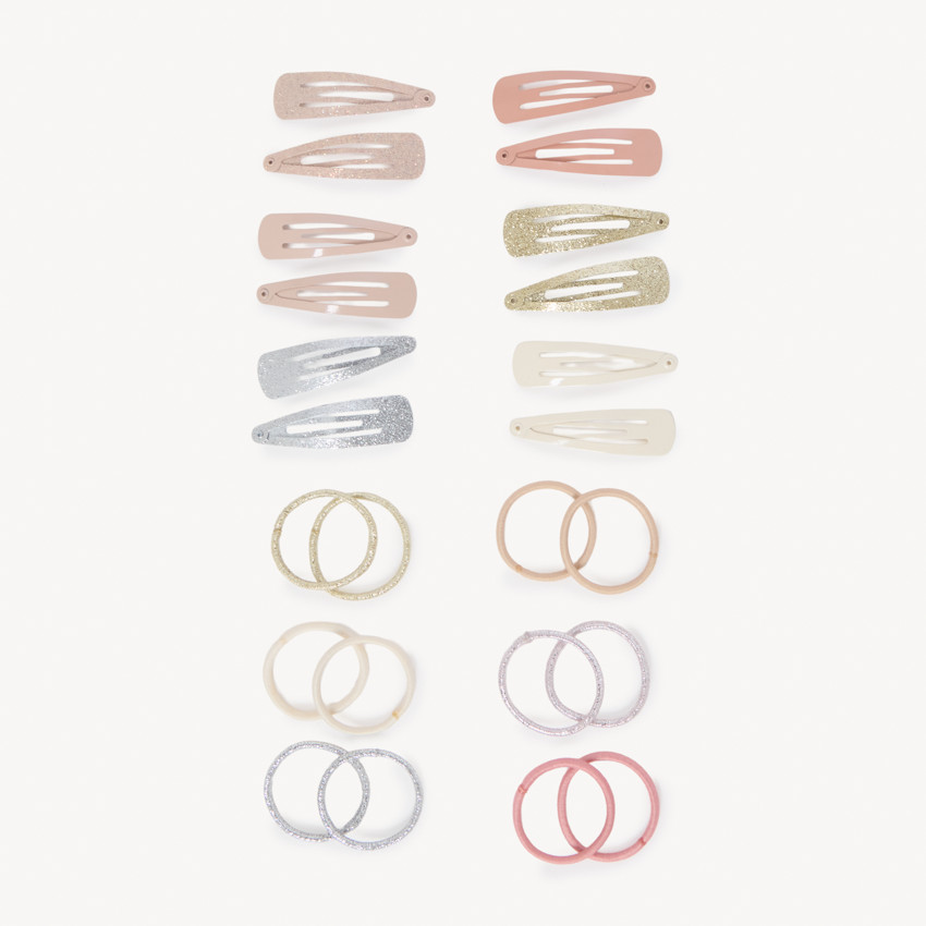 Pack de 12 horquillas y 12 mini gomas para niña 