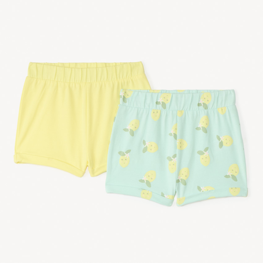 Lote de 2 pantalones cortos de jersey en colores sólidos y estampados para bebé niña 