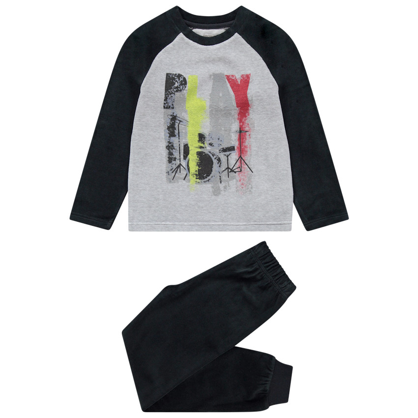 Pijama de terciopelo bicolor con estampado de estilo rock 
