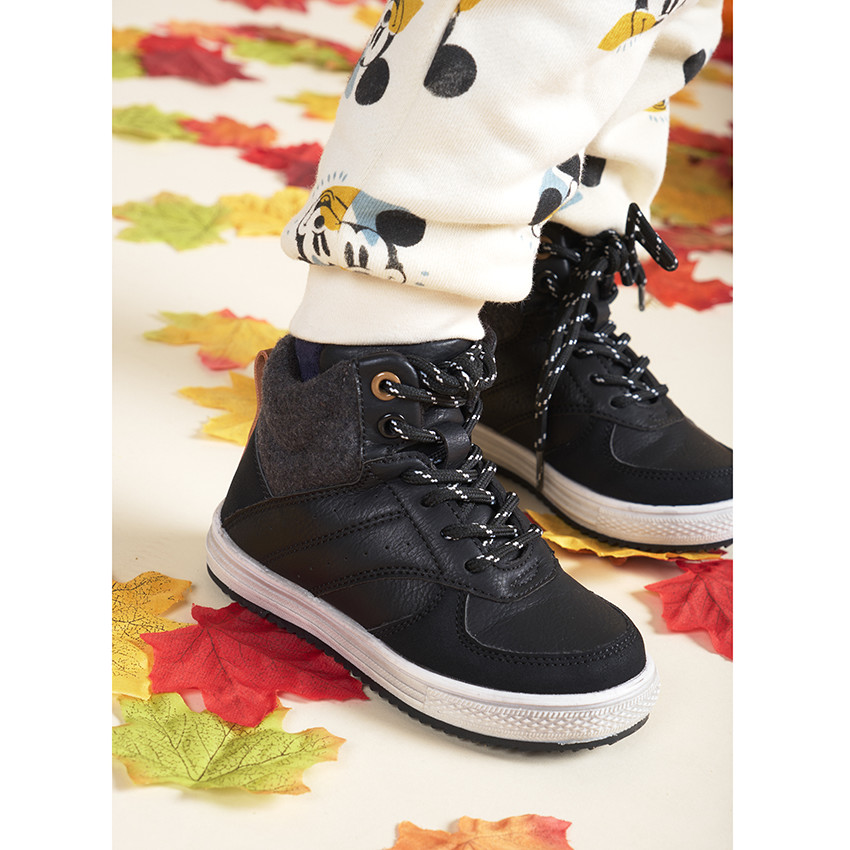 Botines con cordones y cuello de punto para niño con suela antideslizante 