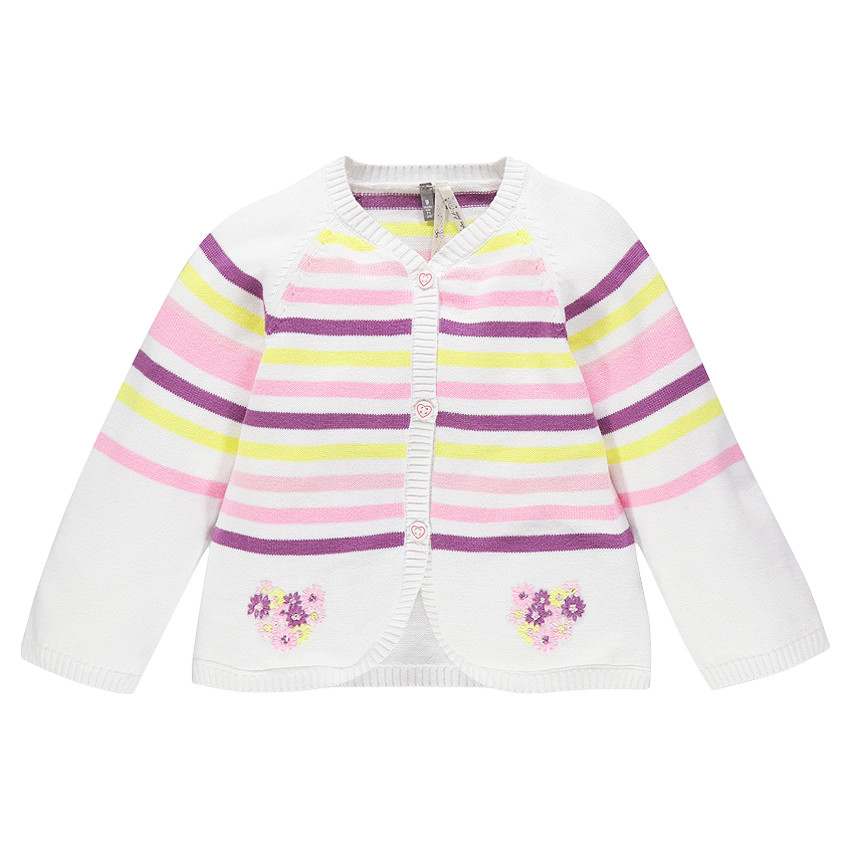 Gilet manches longues rayé et fleurs brodées 