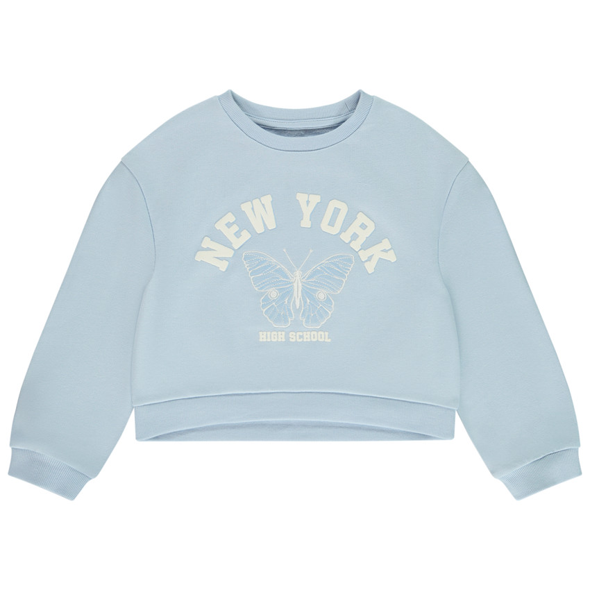 Sudadera crop top oversize con estampado de mariposa para niña 