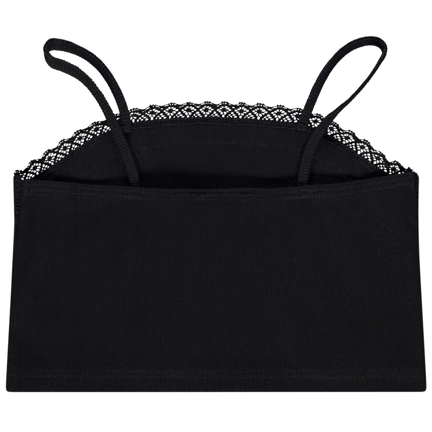 Crop top de punto acanalado con tirantes finos y encaje para niña 