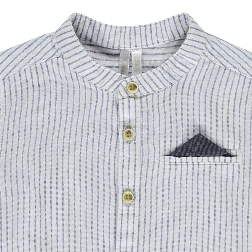 Camisa de manga corta rayada con cuello mao para bebé niño 