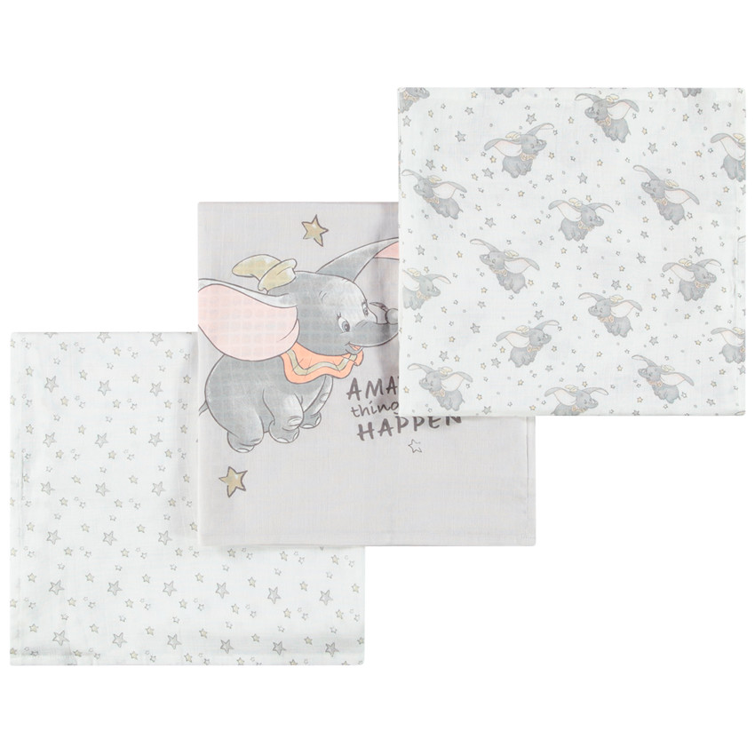 Pack de 3 langes de gasa de algodón Dumbo Disney 