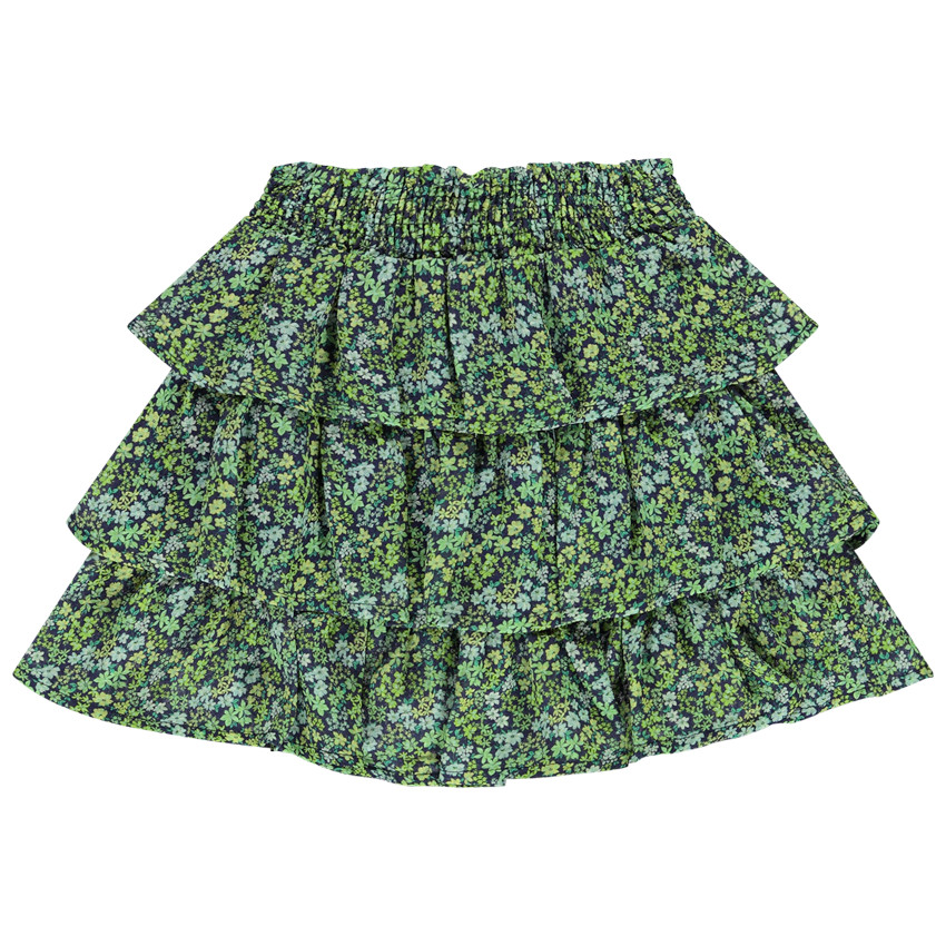 Falda con volantes efecto arrugado y estampado floral para niña 